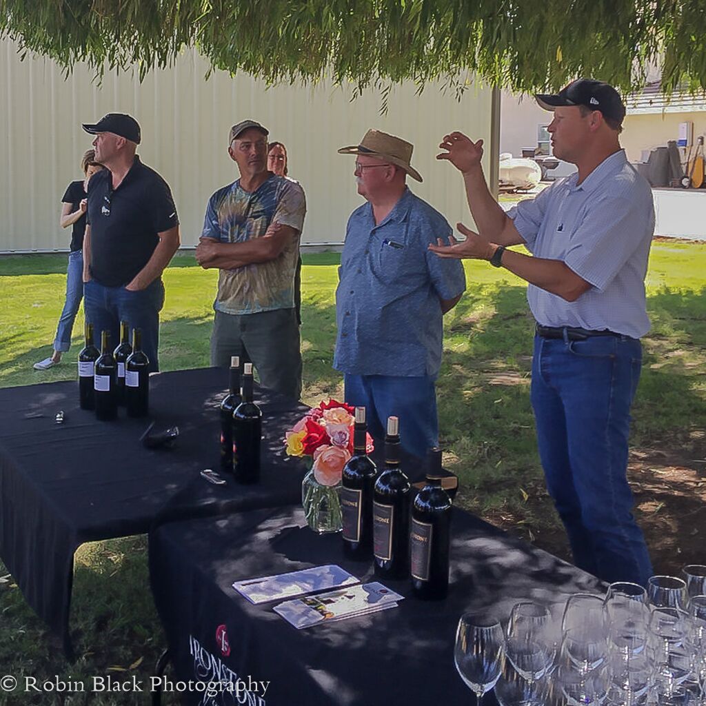 Chris Rous, Steve Millier, Tim Holdener and Mike McCay tell the group all about the Rous Vineyard ancient-vine Zinfandel