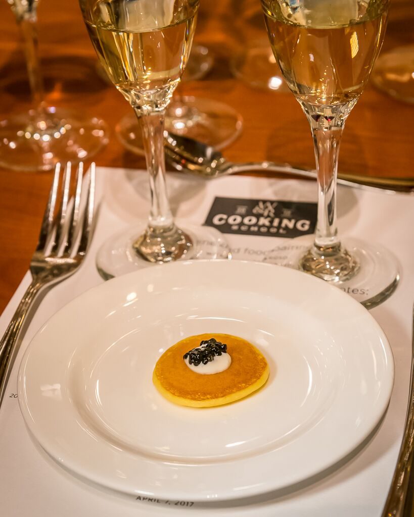 Yukon gold blini with creme fraiche and caviar, paired with LVVR's Lodi Appellation sparkling wines